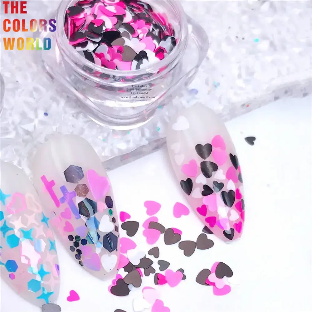 Amor Coração Brilhante Lantejoula Glitter para Nails, Holo Nail Flakes, Irridescent Laser Paillette, Dia dos Namorados, DIY, TCT-878