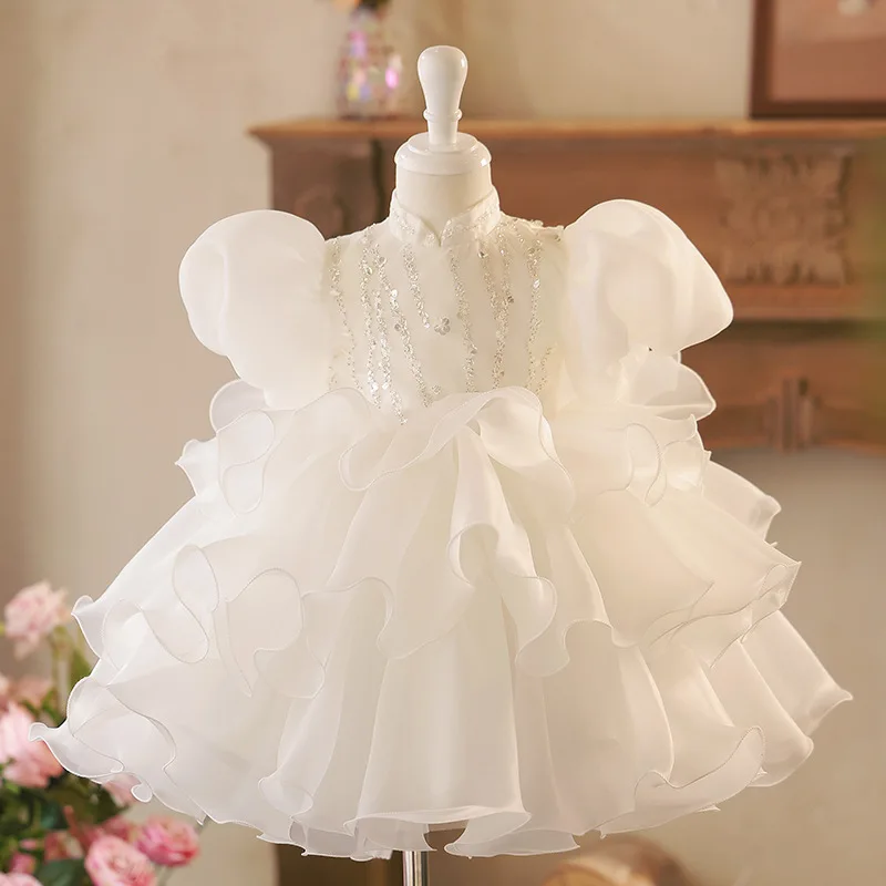 

First Birthday Dresses for Baby Girl One-piece Dress for Occasions Children Sequins Flared Gowns Kids Princess Banquet Clothes