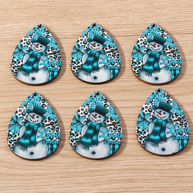 10pcs 36x54mm Cute Wooden Christmas Snowman Charms Pendants for Making Earrings Necklace DIY Handmade Keychain Jewelry Findings