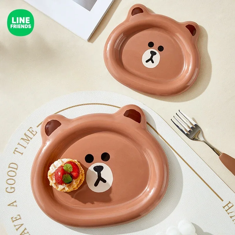 Line Friends Brown Cartoon Ceramic Bedroom Kawaii Girls Jewelry Plate Photography Props Home Kitchen Baking Dessert Plate Gift