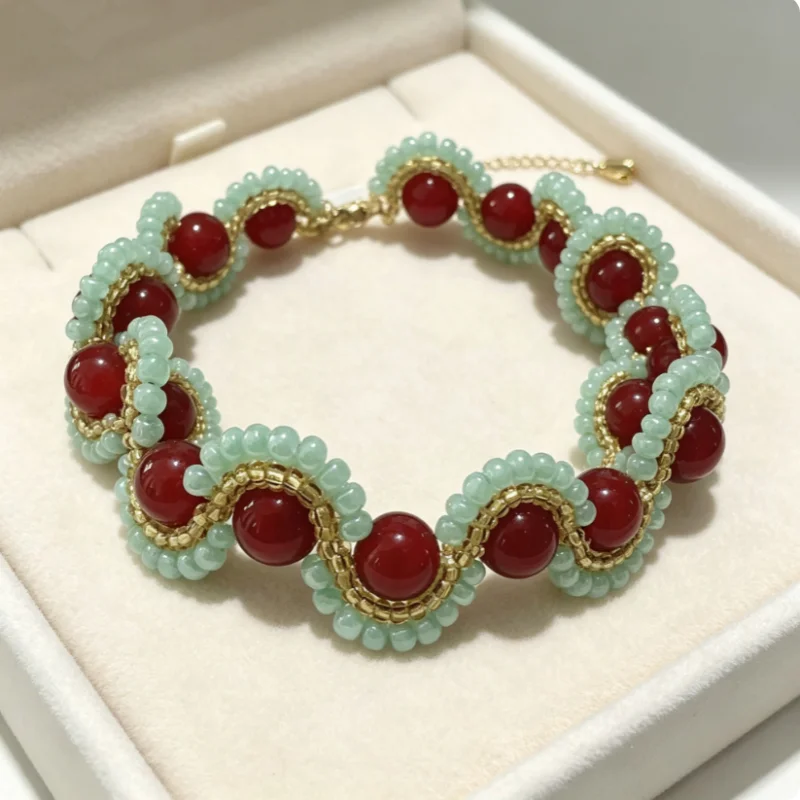 Purely Handmade Beaded Bracelet, Made of Crystal Material with Spiral Wrapping from Top to Bottom for Extension