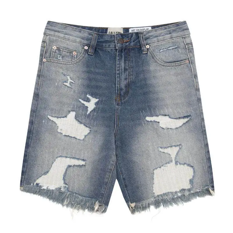 Gallery Dept New Damage Ripped Patch Denim Shorts Knife Cut Fringed Jeans Casual Pants view 3