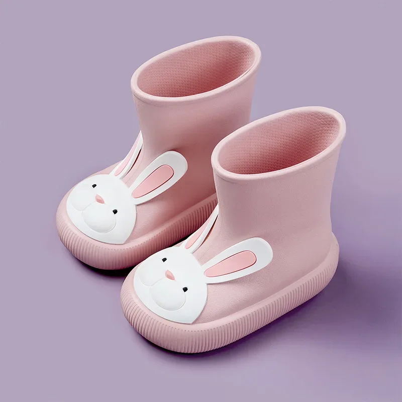 Children\'s Rain Cartoon Boots Waterproof Non-Slip Rubber Shoe Cute Bear Rabbit Shoes for Boys Girls EVA Middle Tube Water Shoes