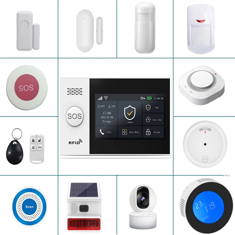 PGST Wireless Home Alarm System with Outdoor Solar Detector Door Window & Motion Sensor 433MHz GSM Anti-Theft Security