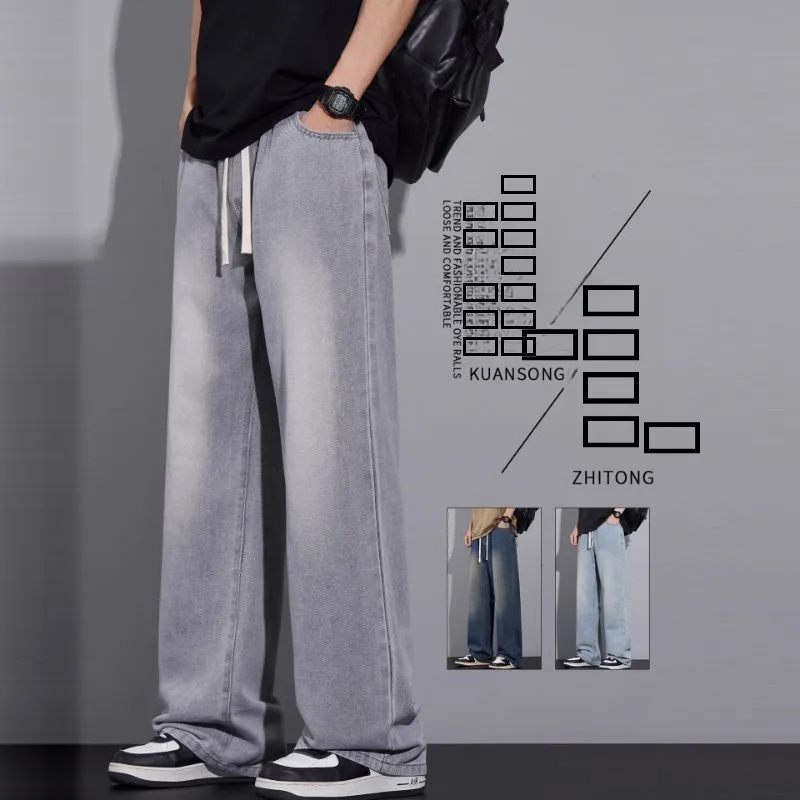 

American Sle Loose Straight Leg Jeans for Men in e ey Casual Comfortable Denim Pants Youth Faion Spring Autumn