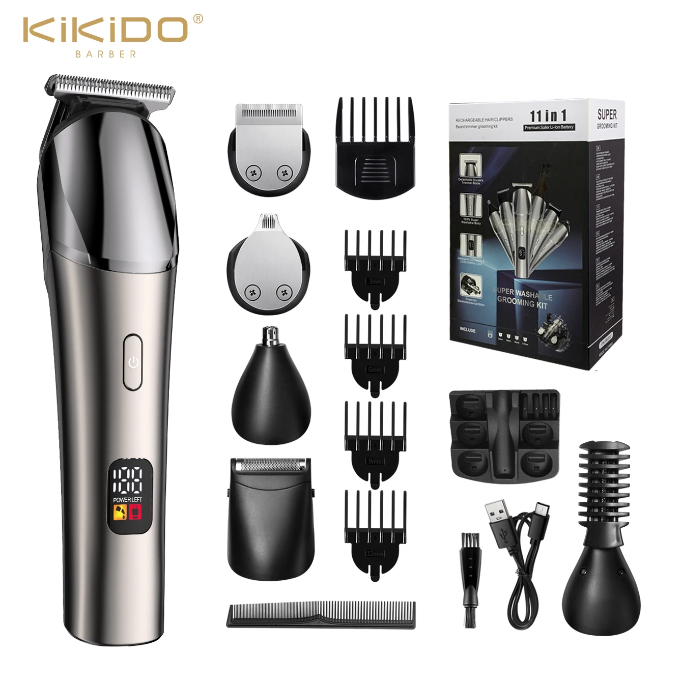 

Professional Hair Clipper Men Beard Trimmer Electric Hair Trimmer 11 in 1 Grooming Kit Cordless Shaver LCD Display Barber Machin