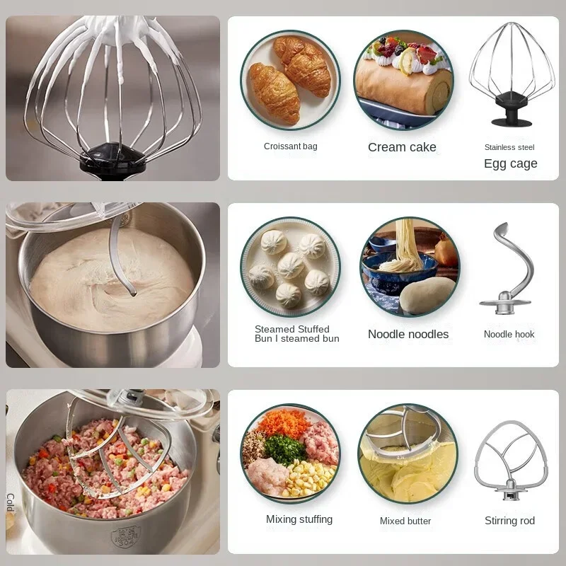 SJJ-E08G1 5L Stand Mixer with Dough Hook Beater Whisk and Splash Guard Multifunctional Kitchen Mixer for Home Use