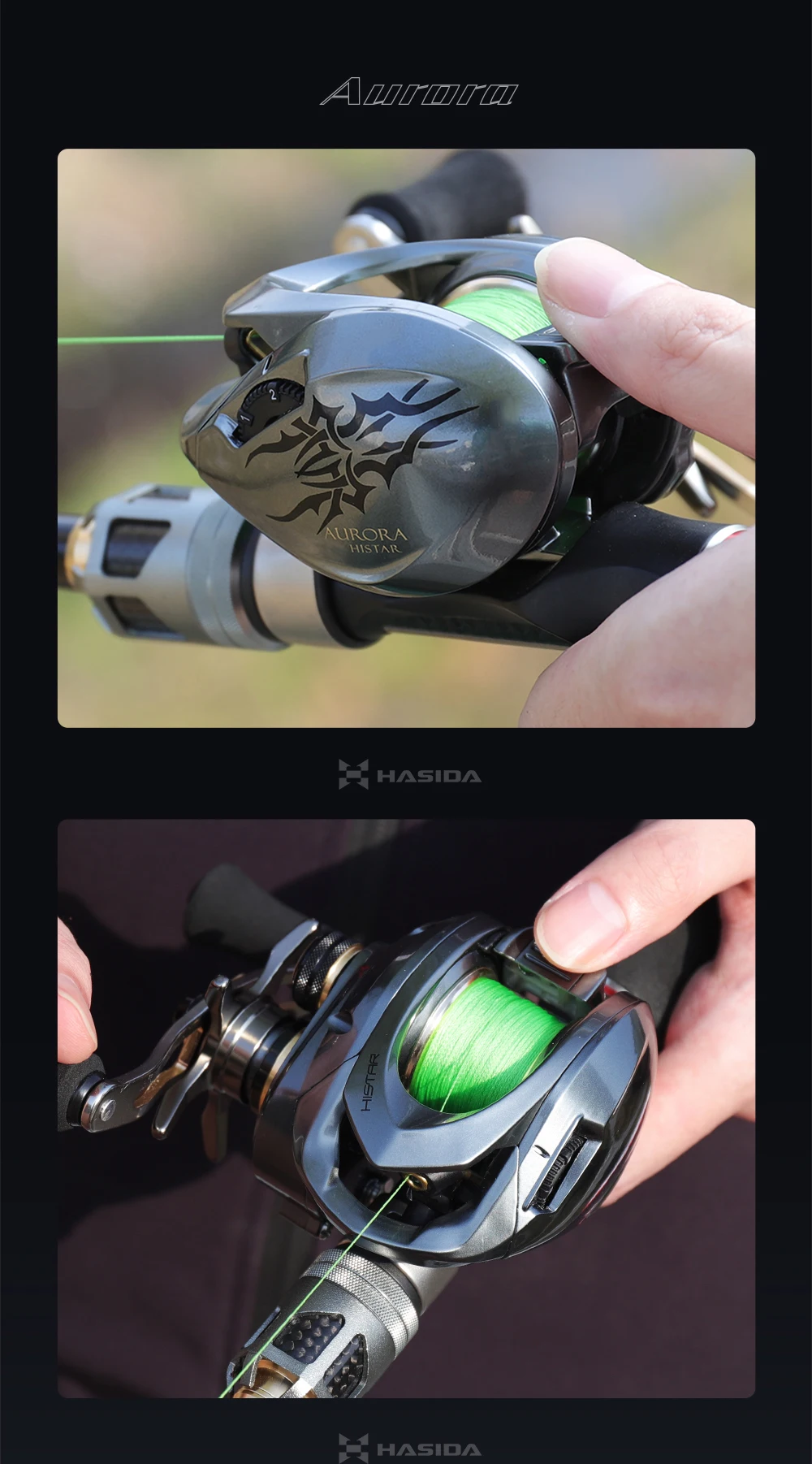 HASIDA Aurora Metal PRO All-Metal Baitcasting Reel 8KG Max Drag Low Profile Long Casting Reel Dual Spool for Big Game Fishing