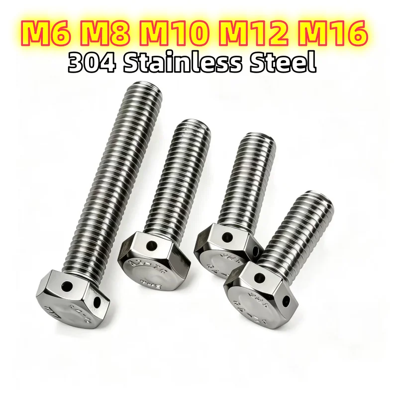 M6 M8 M10 M12 M16 304 Stainless Steel Head Perforated External Hex Screws With Hole Outer Hexagonal Head Bolt Safety Hole Screws