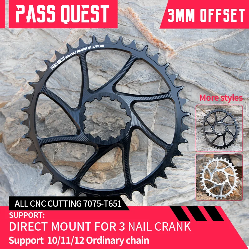 PASS QUEST-MTB Bike Chainring, Narrow, Wide, Oval, Round Gradient, GX XX1, X01, X0, X9, 3mm, Offset, Mountain Bicycle