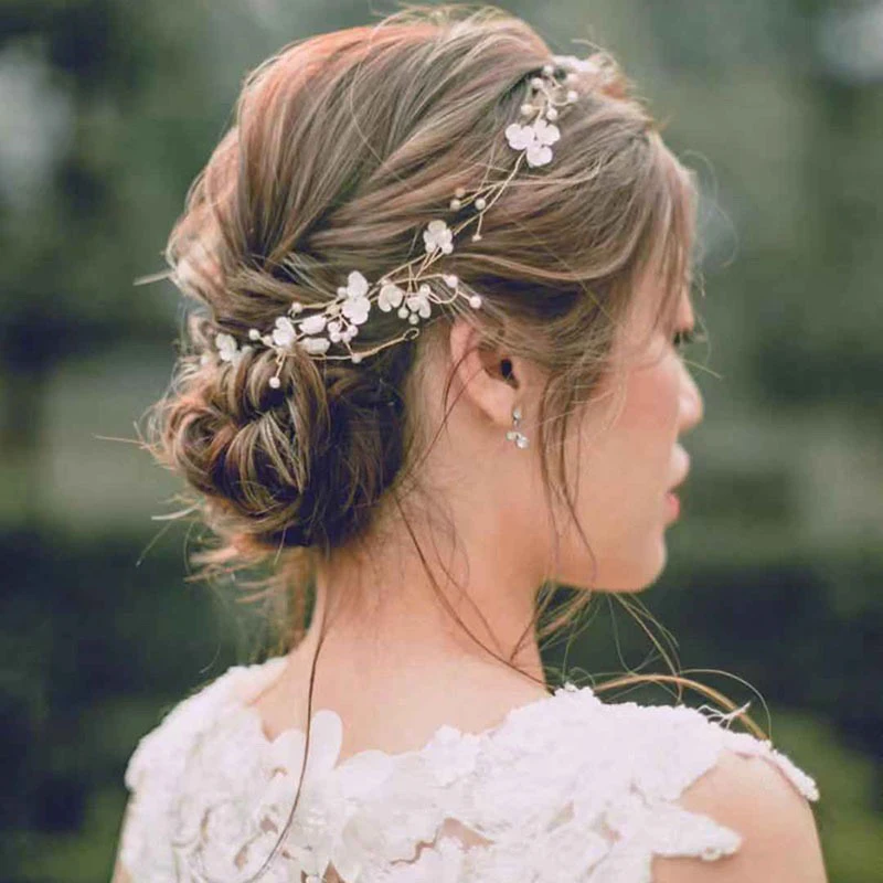 Diadema de perlas de flores larga hecha a mano, accesorios para el cabello de novia para mujer, tocado, banda para el cabello de boda