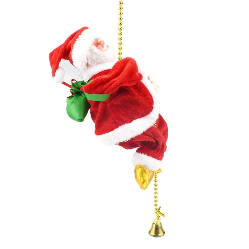 Festive Animated Climbing SantaClaus on Beaded Chain Musical Holiday Decoration