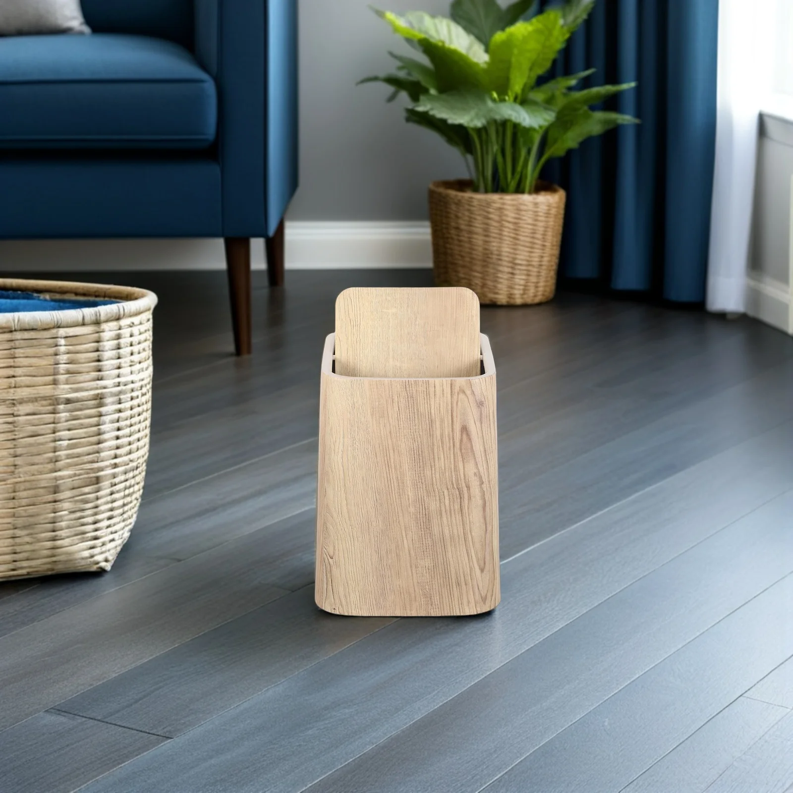 

Retro Wood Grain Trash Can Plastic Wastebasket With Lid Kitchen Bathroom Bedroom Office Farmhouse Waste Bin Rustic Garbage Can