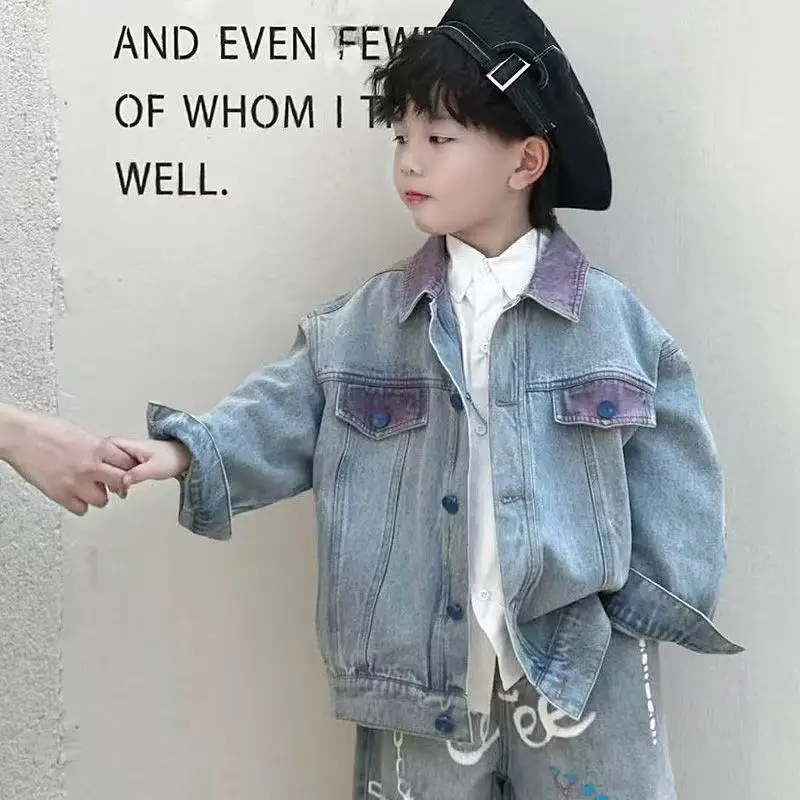 

2-7 Year Children's Spring And Autumn New Korean Edition Boys' deinm Jacket Graffiti Jeans Trendy Cool Kids Clothing 90-140cm