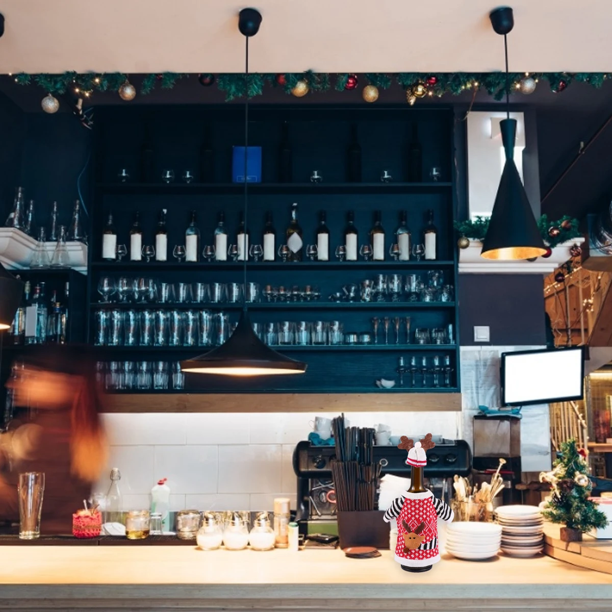 

1Set Wine Bottle Bag Christmas Decoration Reindeer Print Elegant Cover for Red Wine Bottle Gift Hotel Restaurant Supplies