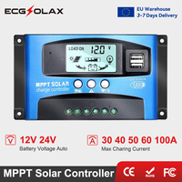 ECGSOLAX 30A 40A 50A 60A 100A MPPT Solar Charge Controller 12V 24V Auto Battery Solar Panel Regulator With LCD Max PV 50VDC