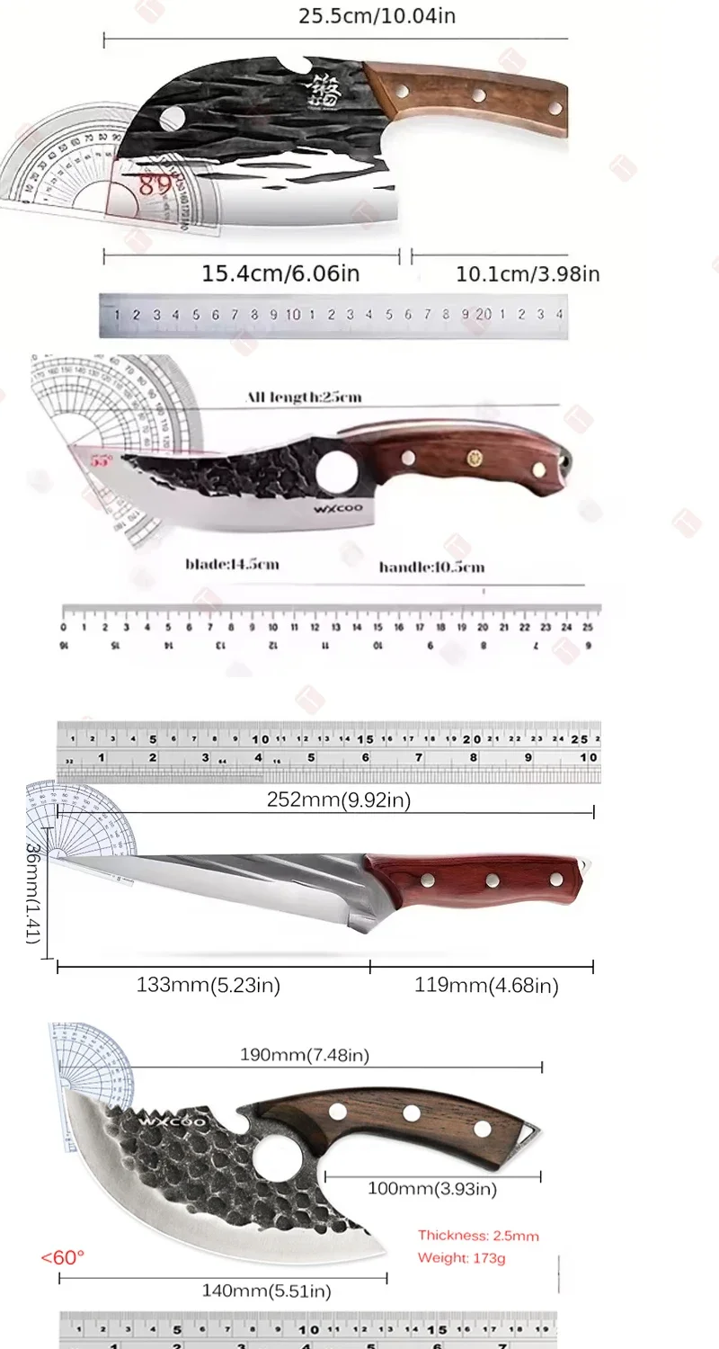 5 قطعة سكين المطبخ المهنية سكين الطاهي اليد مزورة سكين الجزار حاد الفاكهة تقطيع سكين مقبض خشبي سكين قطعة العاج