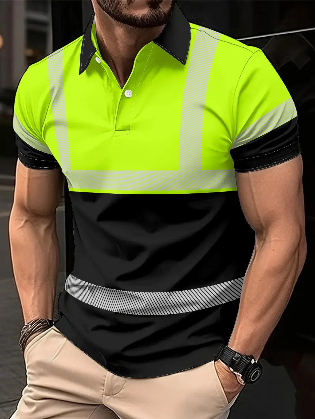 Camisa Polo de Manga Corta Estampada Informal de Verano para Hombre, Hecha de Tela Ligera, Transpirable y Duradera, Lavable a Máquina