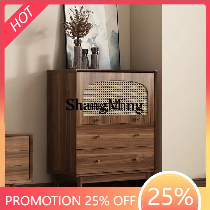 

FG storage cabinet, chest cabinet, retro rattan solid wood leg storage cabinet, bedroom wall storage cabinet