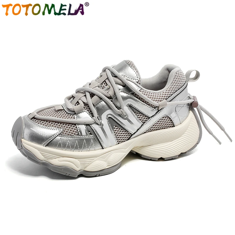 

TOTOMELA Plus Size 35-44 New High Quality Women Sneakers Lace Up Platform Flats Casual Shoes Patchwork Fashion Chunky Sneakers