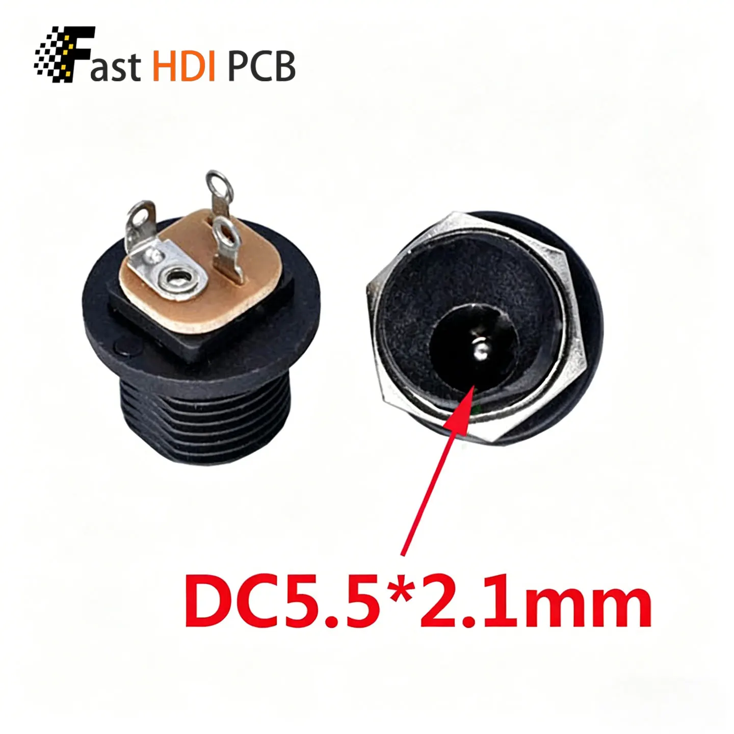 DC-021 DC Power Jack 5.5x2.1mm Female Socket with Threaded Nut Panel Mount 11.5mm Thread Diameter for CCTV LED Charger