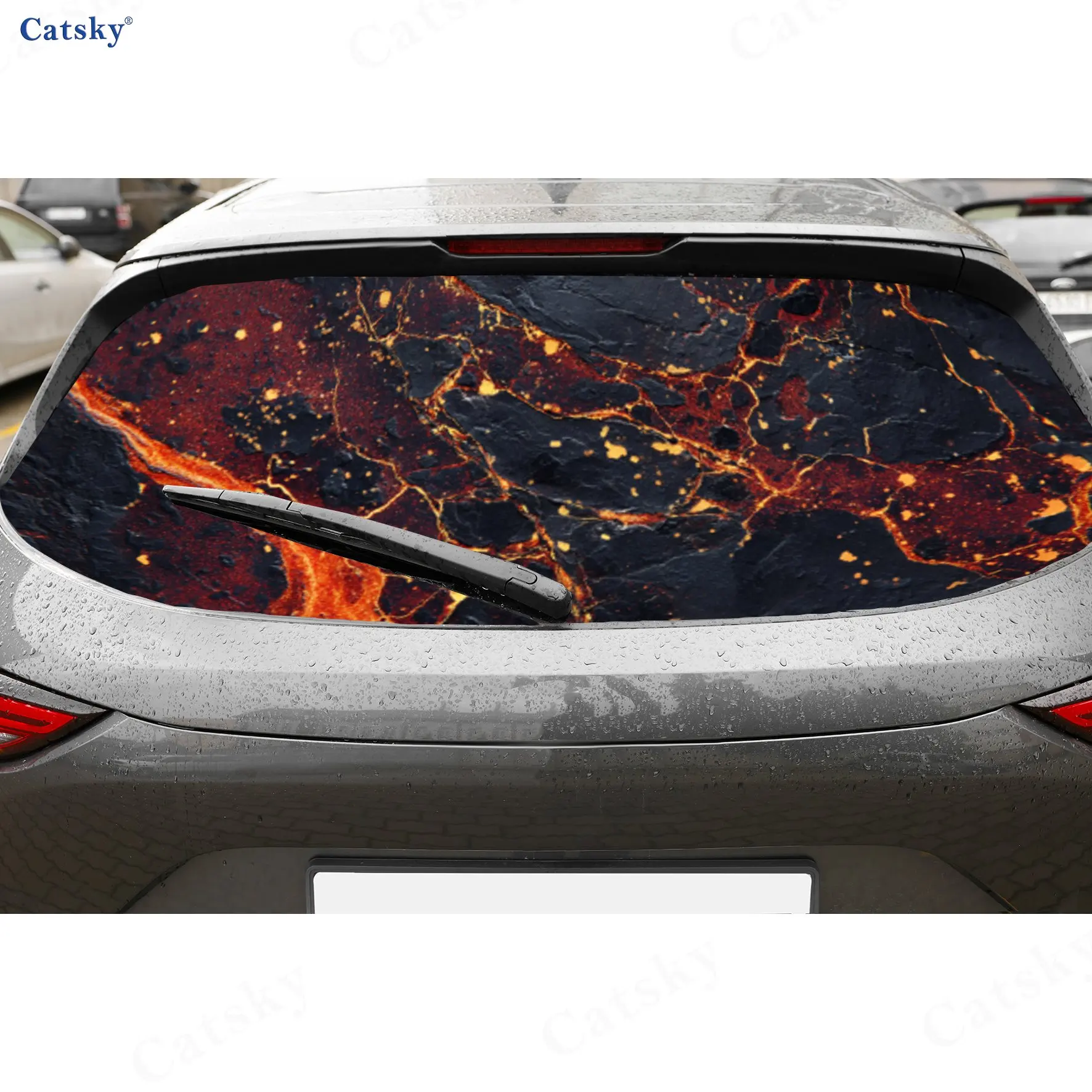 

Lava Texture Dark Power PVC Perforated Car Vinyl Wraps, Durable Car Rear Windshield Sticker, Waterproof Car Rear Window Decal, P