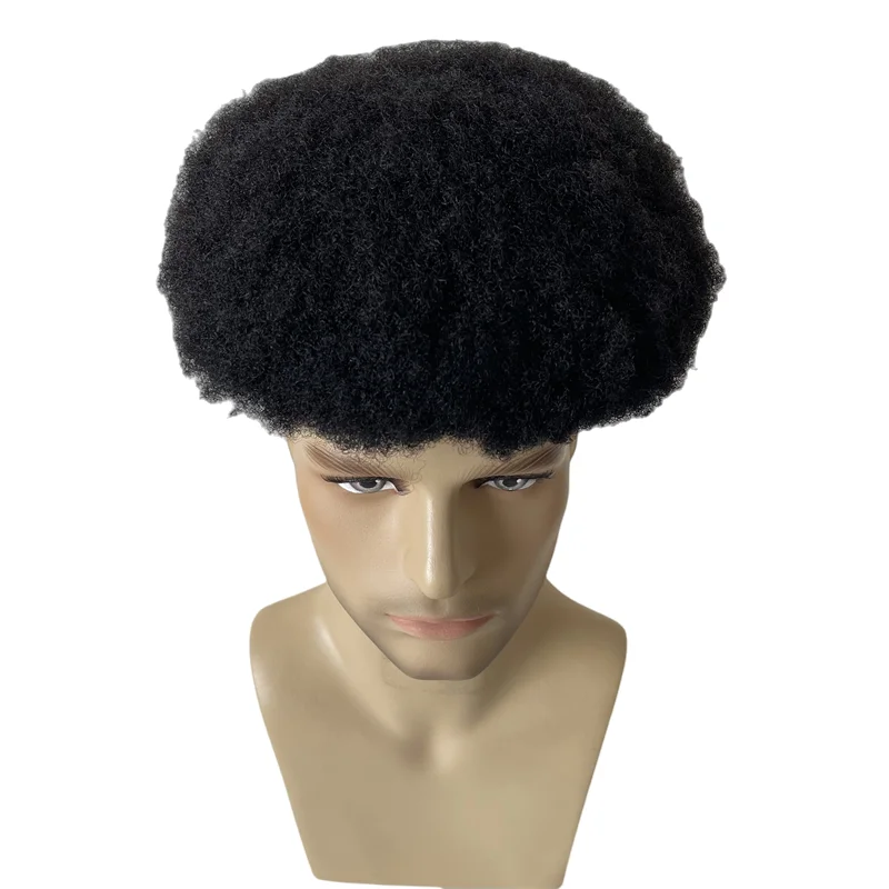 

Перуанские девственные человеческие волосы, 4 мм, афро-кудрявый завиток, 8x10, тонкая кожа, полный парик из искусственной кожи для мужчин