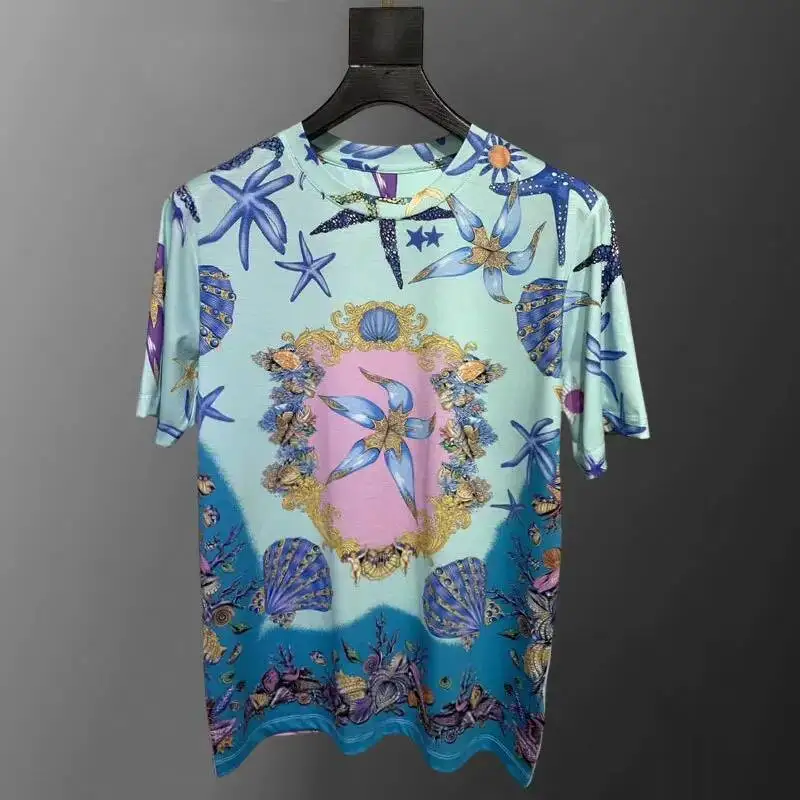 Brand Casual Slim Tee Shirt Homme Sea World Print Short Sleeve T-shirt Men\'s Summer New Tshirt For Men Social Club Outfits