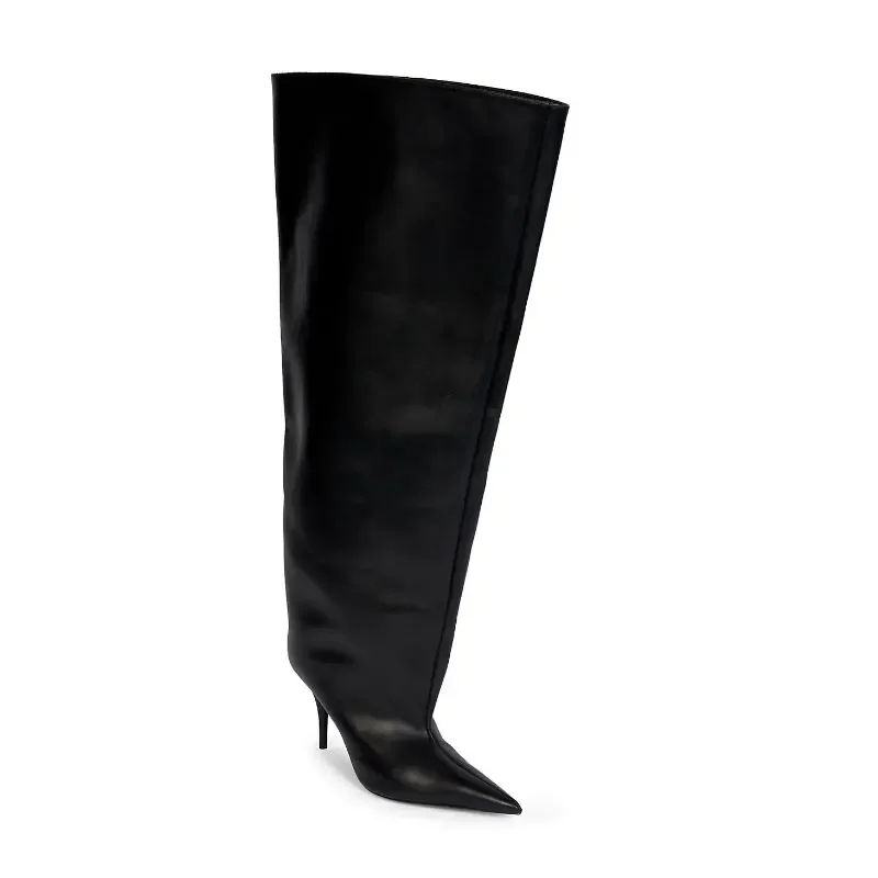 European and American New Pointed Big Cap Knee Length Boots Fashion Show Slender High Heel Sleeve 45 Medium Cap Women's Boots