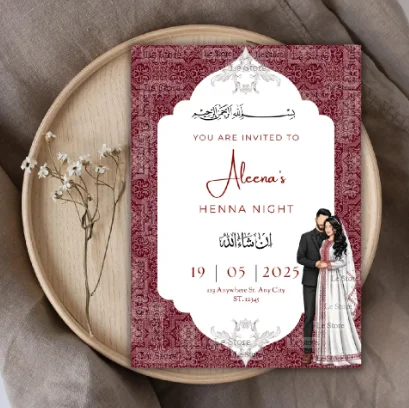 

Custom Welcome Henna Day Invitation Personalized Muslim Wedding Greeting Card Engagement Party Thank You Bridal Shower Night