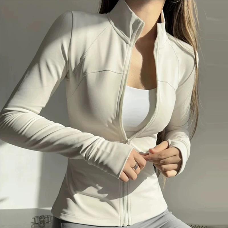 Women's High-End Stand Collar Long Sleeved Yoga Fitness Jacket Autumn Windproof Sports Running Training Top