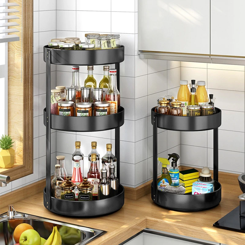 360° Rotating Spice Rack Multi-Function Organizer Seasoning Holder Kitchen Storage Tray Home Supplies for Bathroom Cabinets