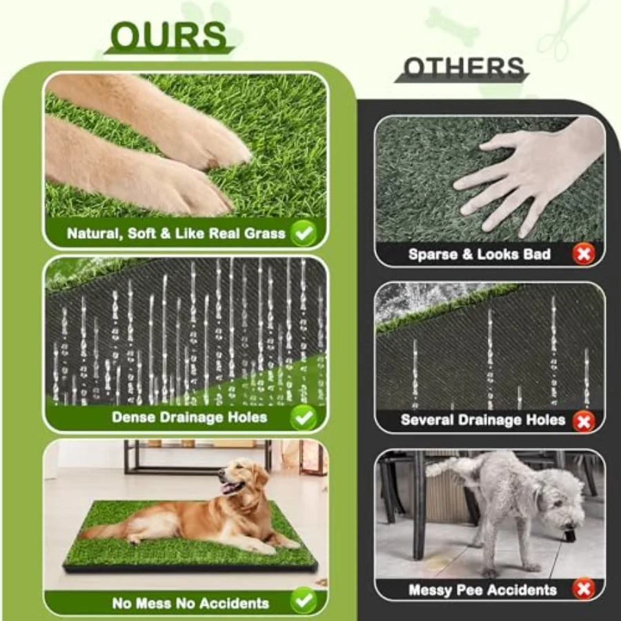 وسادة عشبية محمولة للكلاب مع صينية 23 بوصة × 17 بوصة للاستخدام الداخلي والخارجي، حل تدريب على قعادة العشب الاصطناعي قابل لإعادة الاستخدام للصغار #6