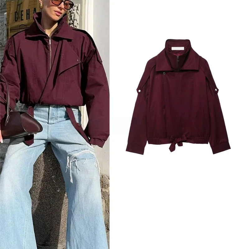 

Свободная посадка на молнии Long Sve с двойным воротником Jaet, новая осенняя женская модная женская верхняя одежда из полиэфирного волокна, топ