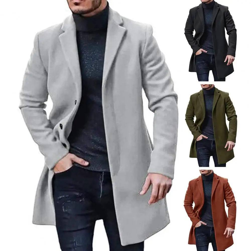 Jaket lengan panjang pria, pakaian luar lembut warna Solid kancing Lapel kasual longgar untuk musim gugur musim dingin untuk pria