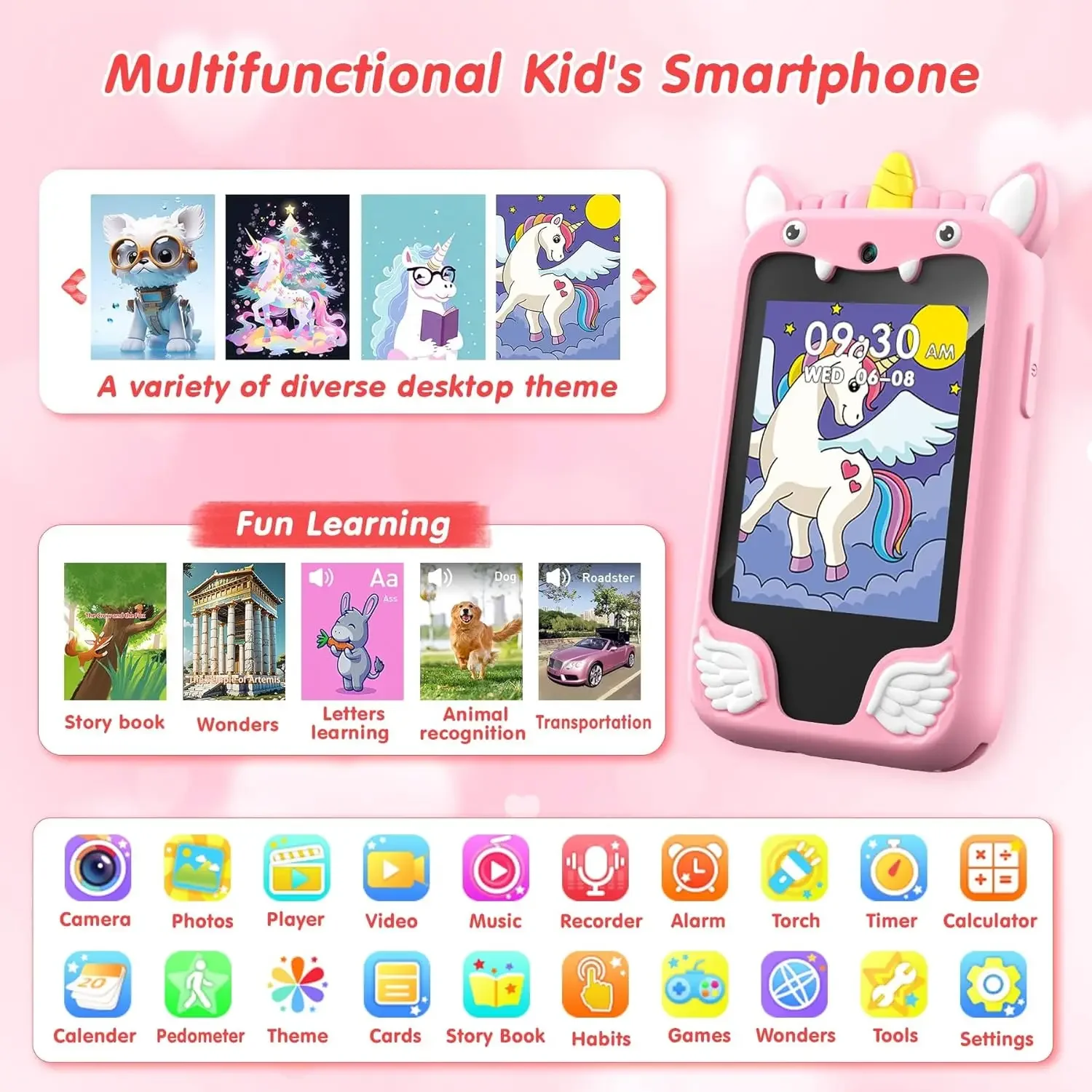 Crianças câmera de telefone inteligente brinquedos touchscreen unicórnio bebê móvel mp3 player câmera digital brinquedos educativos para meninas meninos idade 3-8