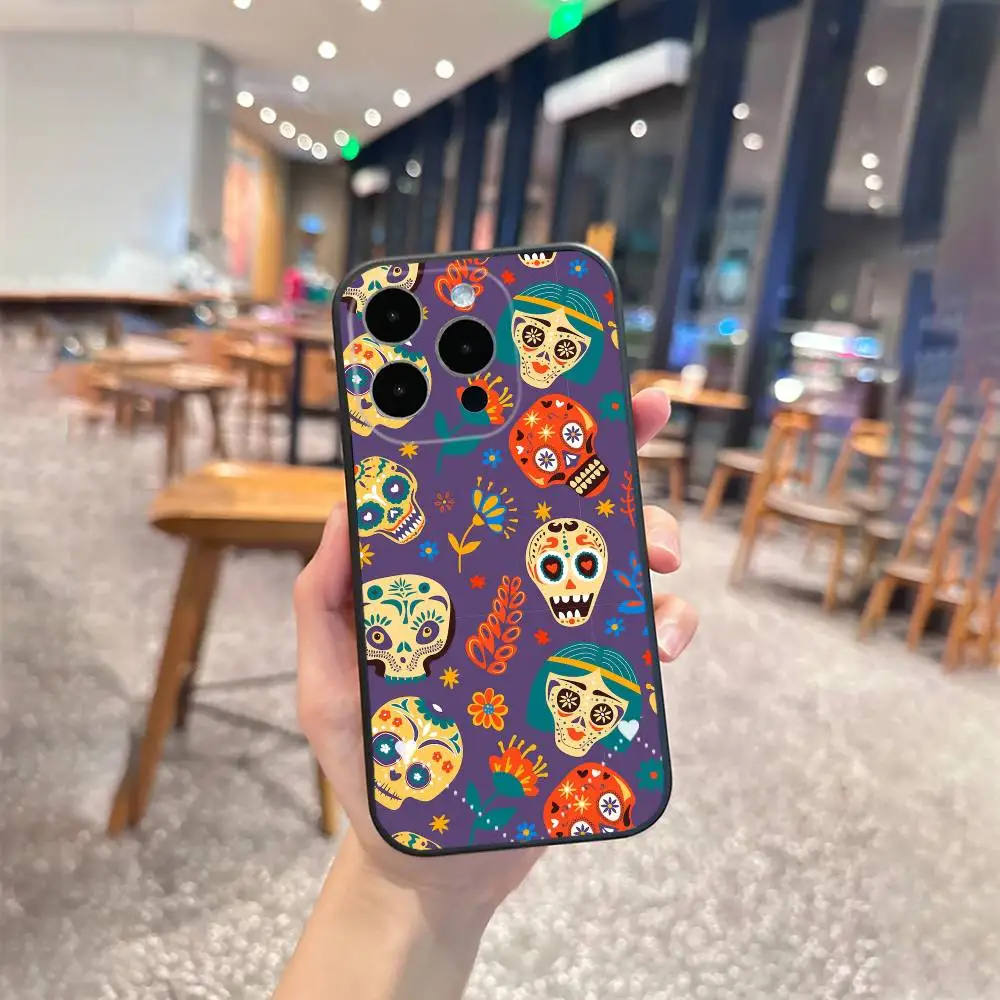 Funda de teléfono con patrón del Día de D-Dead para iPhone 17 16 15 14 13 12 Max Plus, funda negra de silicona
