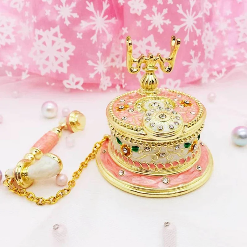 Neue Halsketten-, Armband- und Ring-Aufbewahrungsbox, handbemalte, emaillierte, dekorative Telefon-Schmuckschatulle mit Scharnier, Geschenke – Detail 3