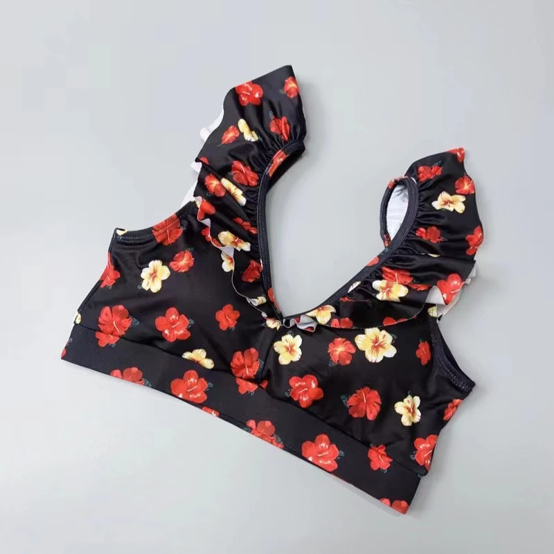 

Amber Women's Bikini Swimsuit Deep V Ne Lace Trim Collar Separate Design Sports Fitn Swimmingwear with Chest Pad