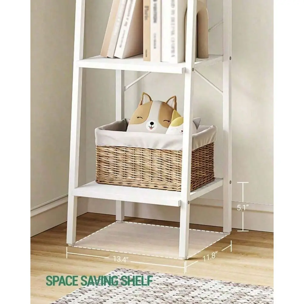 5Tier Ladder Shelf, Bookshelf Bookcase, Freestanding Corner Storage Shelve With 2 Hooks Home Office, Living Room, Kitchen, Bedr