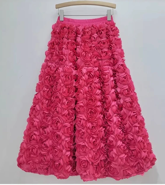 Elegant Heavy Three-Dimensional Rose Flowers Fluffy Skirt 2024 New Elegant Heavy Three-Dimensional Rose Flowers Fluffy Skirt 2024 New