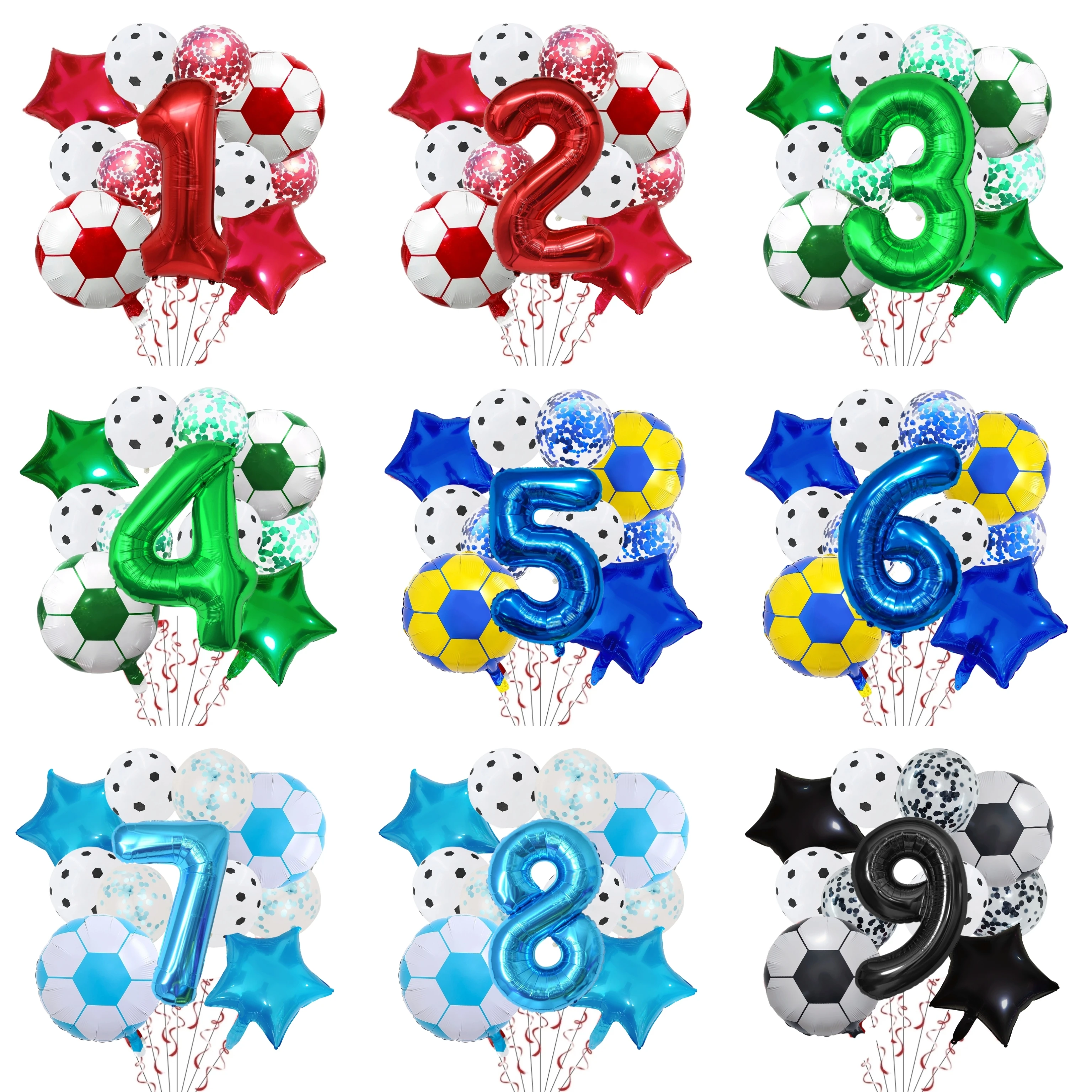 11 Pack Helium Foil Ball Football 32 Inch Green Blue Red Black Number Football Balloons for Kids Boys Birthday Party Decoration