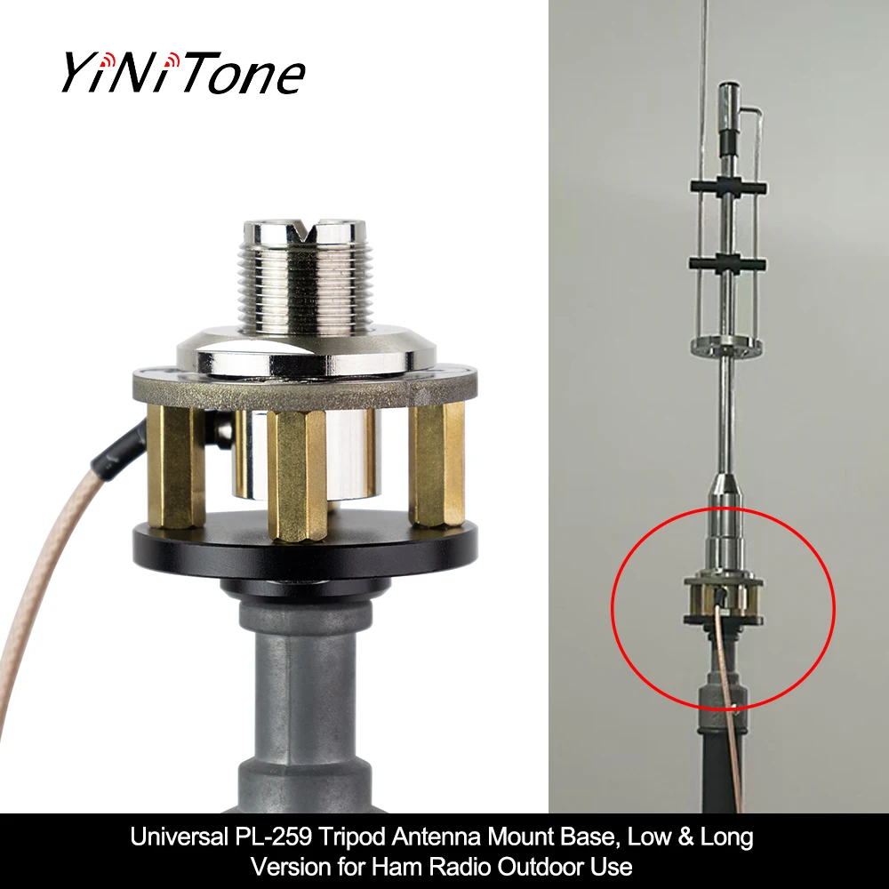 BR-01/02 Tall Tripod Antenna Mount Adapter 1/4 Female Thread PL259 Base for Ham Radio Yaesu Icom Motorola RV Yacht Camping