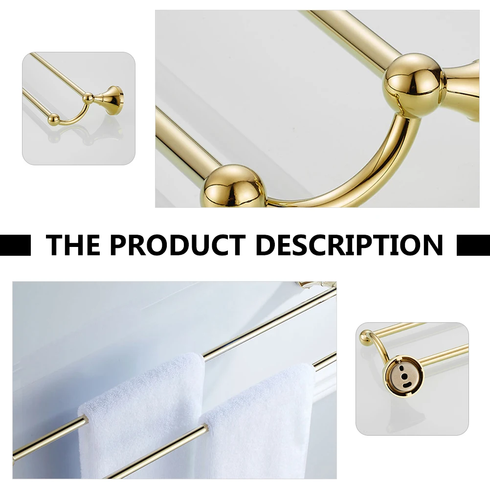 

Double Bar Towel Rack Brass Storage Wall Mounted Bathroom Kitchen Holder No Edges Safe Modern Corrosion Resistant Home