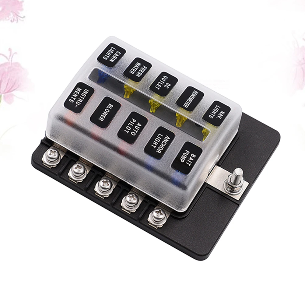 

Fuse Box Holder 10 Way Universal Car Fuse Accessory Automotive Compact Sturdy Transparent Cover Dust Protection Black