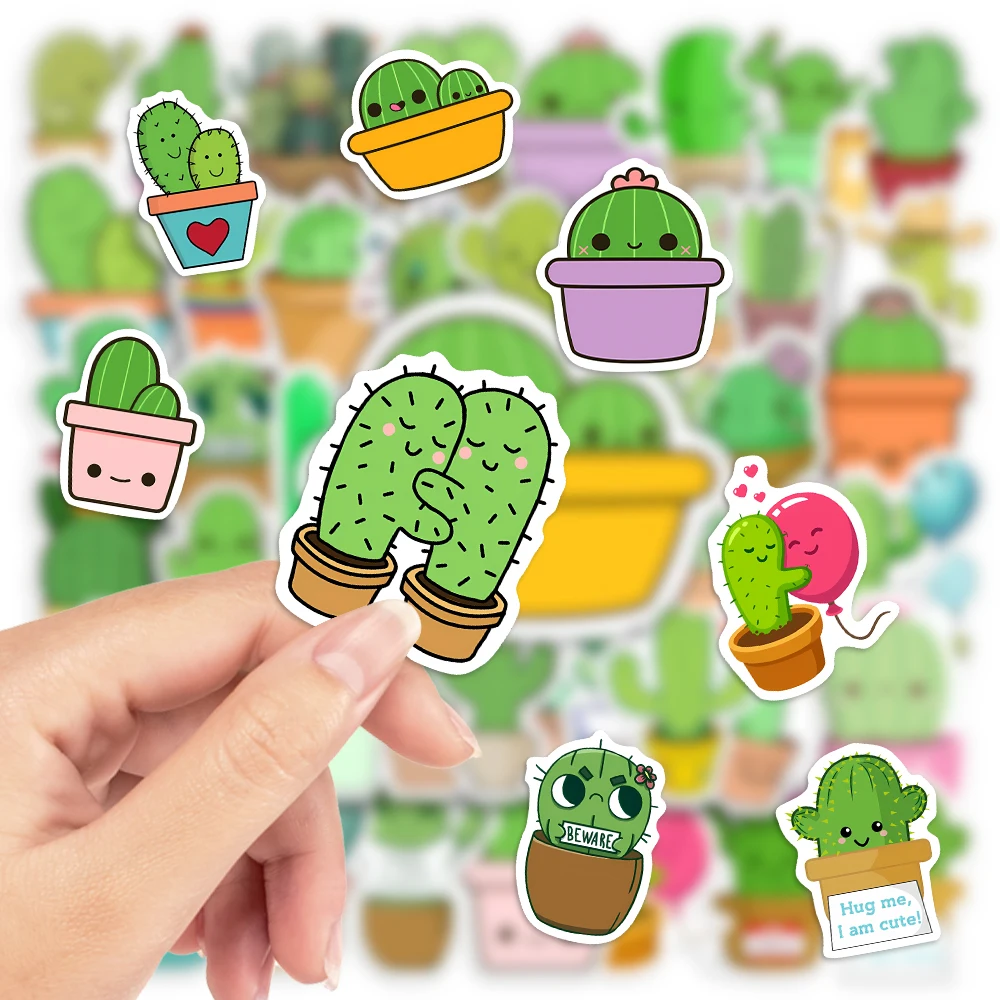 Cartoon Kawaii Cactus Stickers Green Plants Waterproof PVC for DIY Diary Laptop Luggage Skateboard Graffiti Decals Classic Toy