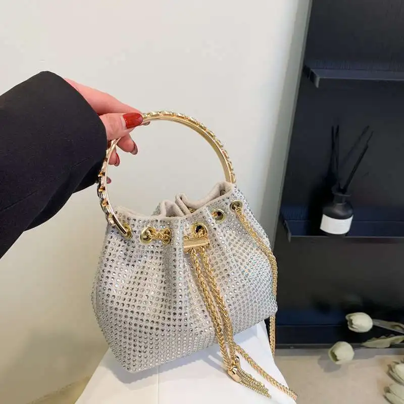 

Trendy Summer Women's Bucket Bag Chain Rhinestone Crossbody Bag Fashionable Popular Trendy Women's Handbag