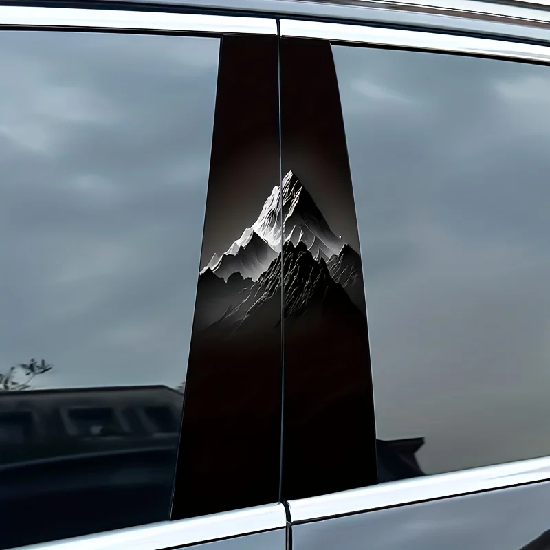 2Pcs/set, towering snow-capped mountain car B-pillar sticker; durable, waterproof, scratch-proof, car B-pillar protective film