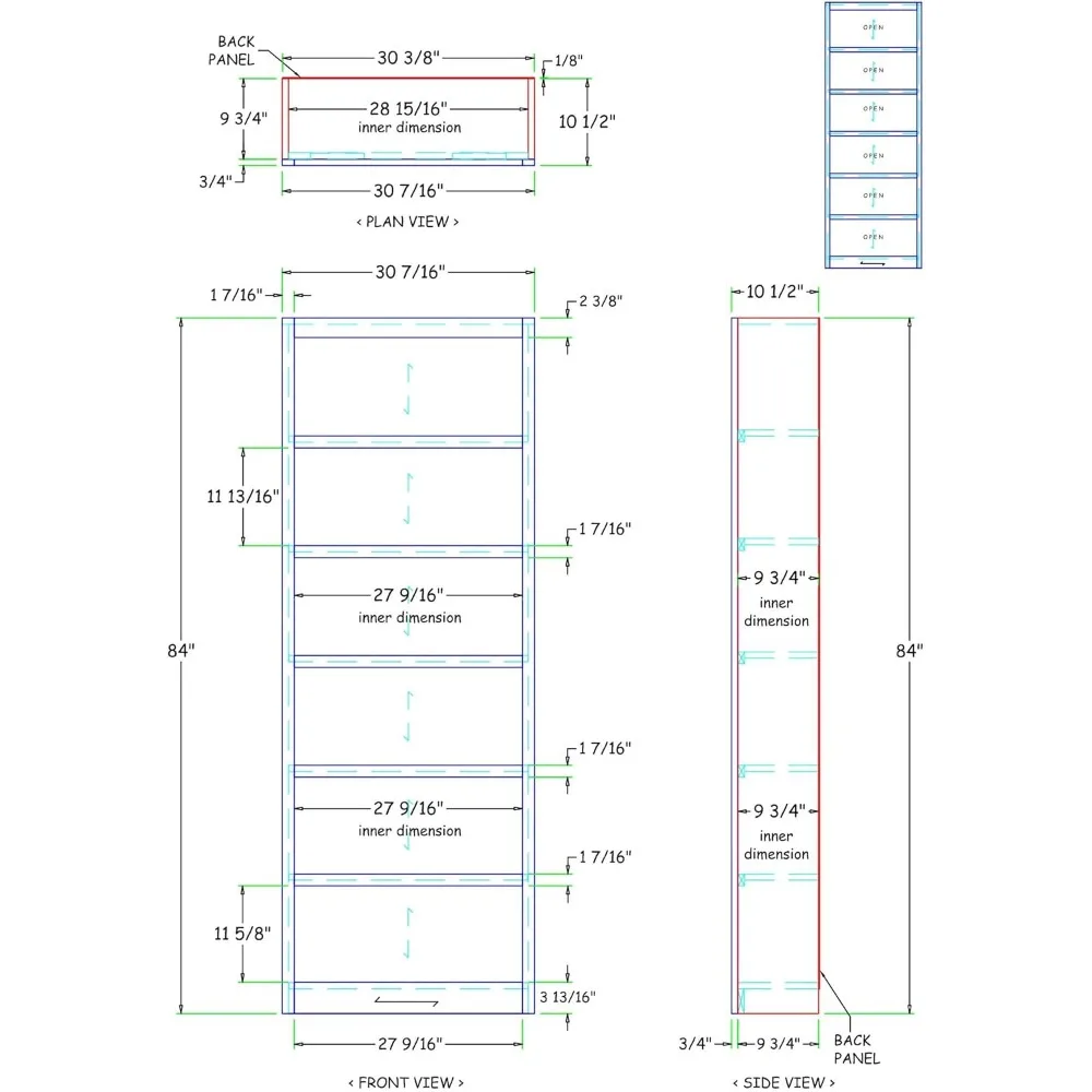 خزانة كتب تقليدية طويلة مكونة من 6 أرفف مع 4 أرفف ثابتة قابلة للتعديل، تجميع بسيط، هيكل من الخشب الأصلي