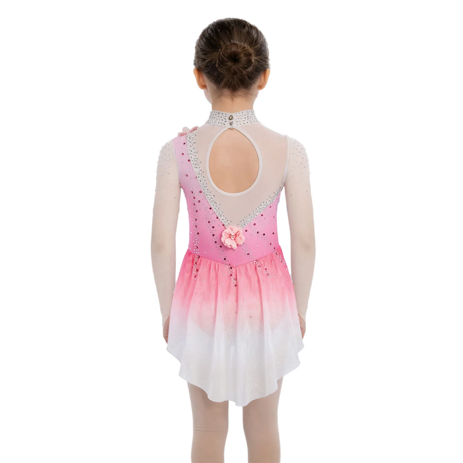 بقماش شفاف المرقعة فستان التزلج على الجليد للفتيات الباليه الجمباز يوتار التدرج اللون متزلج الرقص المنافسة زي #2